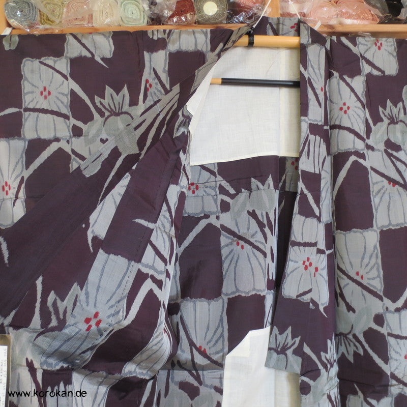 Meisen Seiden Kasuri Iris Muster - blau - grau Hitoe Komon Kimono