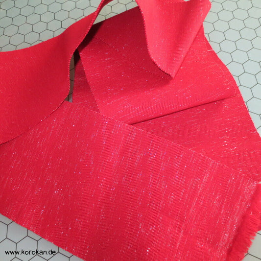 japanischer rot silberner Wolle / Lurex Hanhaba Obi
