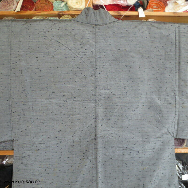 graue Fushi Tsumugi Seiden Haori Jacke, Schreibset BIld Futter