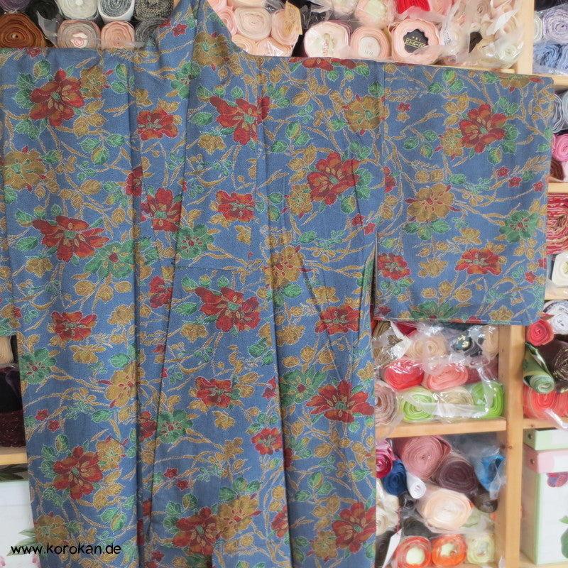 Blumendruckarabesken Komon Seiden Honan Kimono