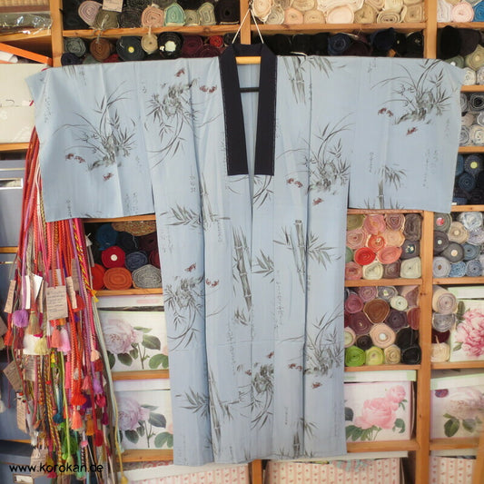 Krebse, Bambus, Kanji Gedicht Juban Kimono, Habutai Seide