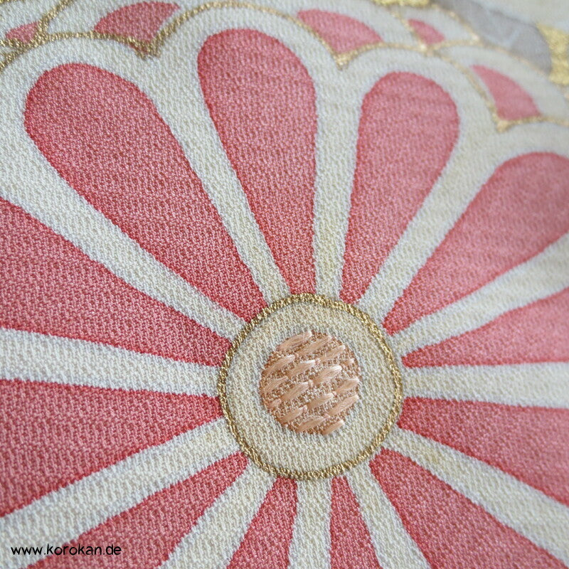 Fächer, Blüten Furisode, Seidendamast Karieba Kimono Stoff