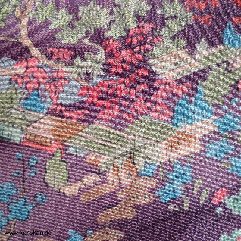 gedruckte Landschaft Seidencrepe Komon Kimono