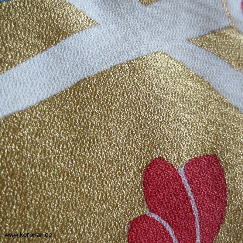 Fächer, Blüten Furisode, Seidendamast Karieba Kimono Stoff