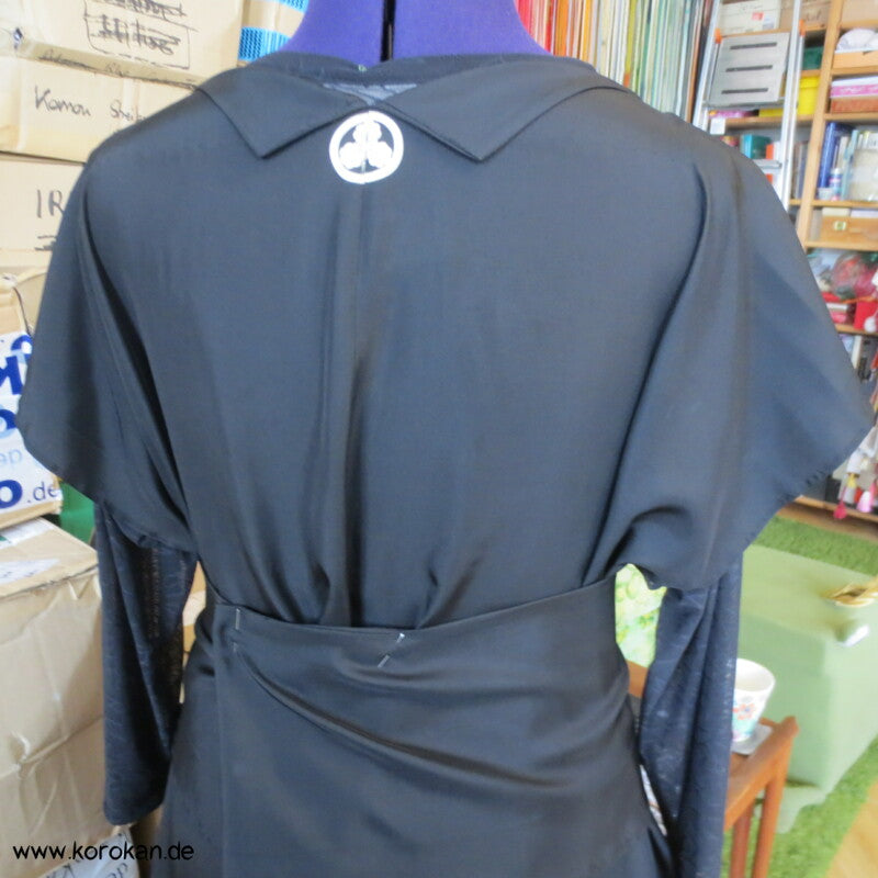 schwarze Mofuku Kimono Seide Abendkleid