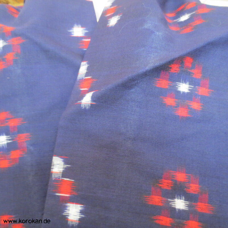 blau - weiß - rot geometrischer Hitoe Meisen Seiden Kimono