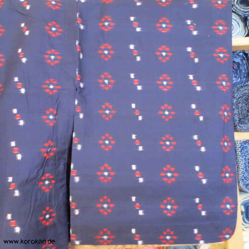 blau - weiß - rot geometrischer Hitoe Meisen Seiden Kimono