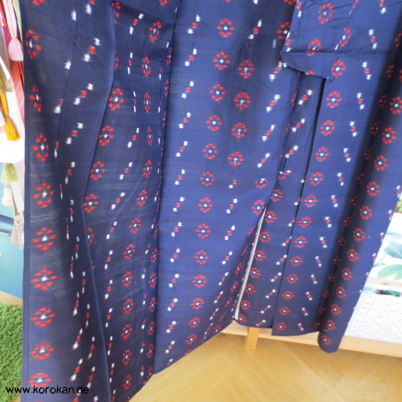 blau - weiß - rot geometrischer Hitoe Meisen Seiden Kimono