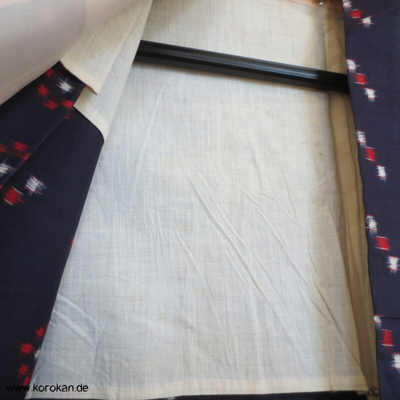 blau - weiß - rot geometrischer Hitoe Meisen Seiden Kimono