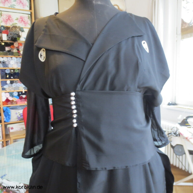 schwarze Mofuku Kimono Seide Abendkleid
