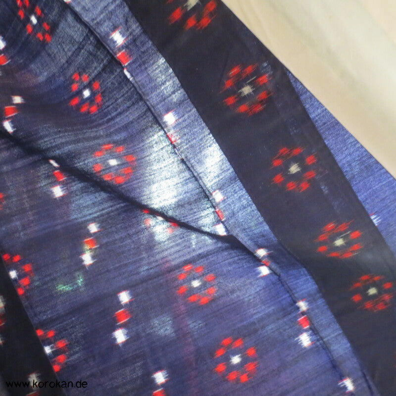 blau - weiß - rot geometrischer Hitoe Meisen Seiden Kimono