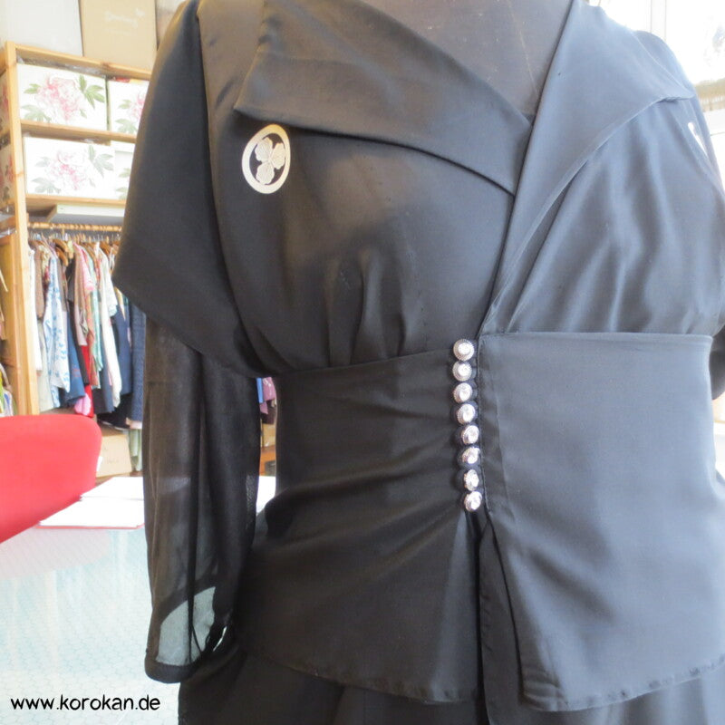 schwarze Mofuku Kimono Seide Abendkleid