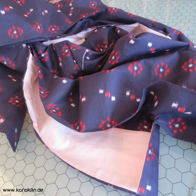 blau - weiß - rot geometrischer Hitoe Meisen Seiden Kimono
