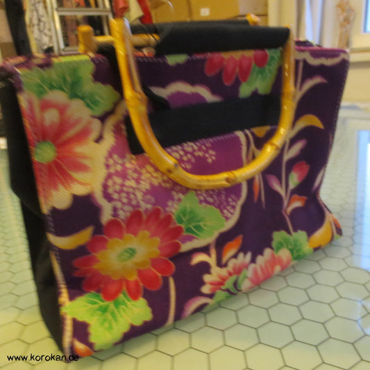 nagelneue Kimono Stoff Handtasche mit Bambushenkeln