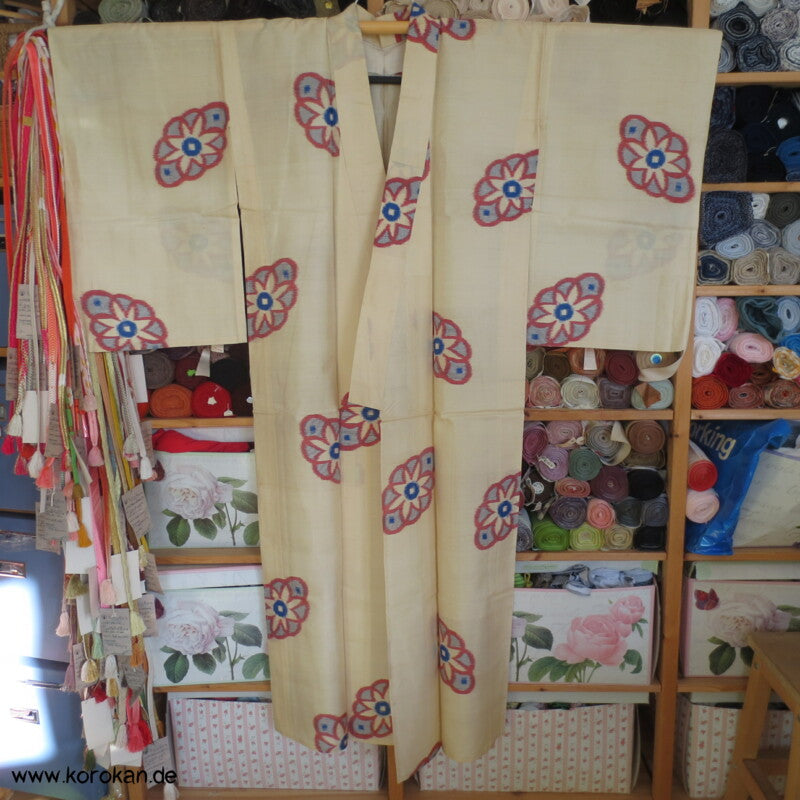 unbenutzter antiker Hitoe Meisen Komon Kimono, geheftet