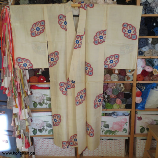 unbenutzter antiker Hitoe Meisen Komon Kimono, geheftet