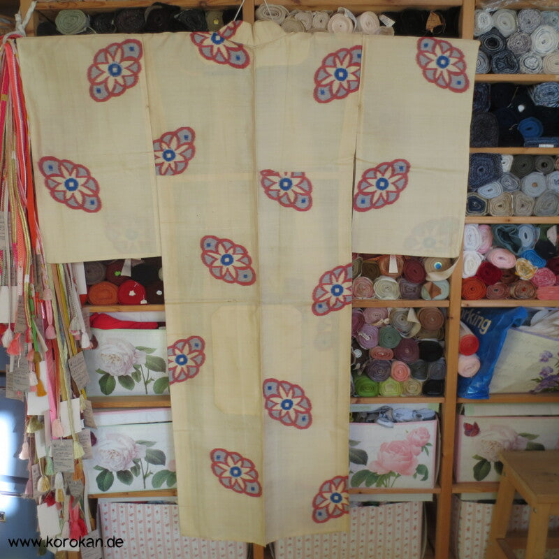 unbenutzter antiker Hitoe Meisen Komon Kimono, geheftet