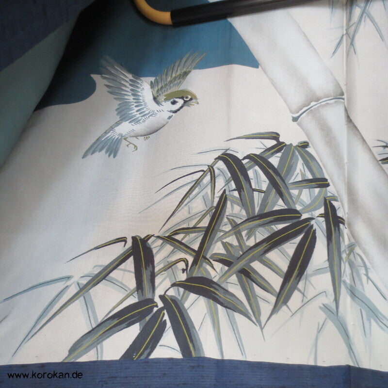 Spatz im Bambus gemaltes Futter, Haori Tsumugi Seide Kimono Jacke
