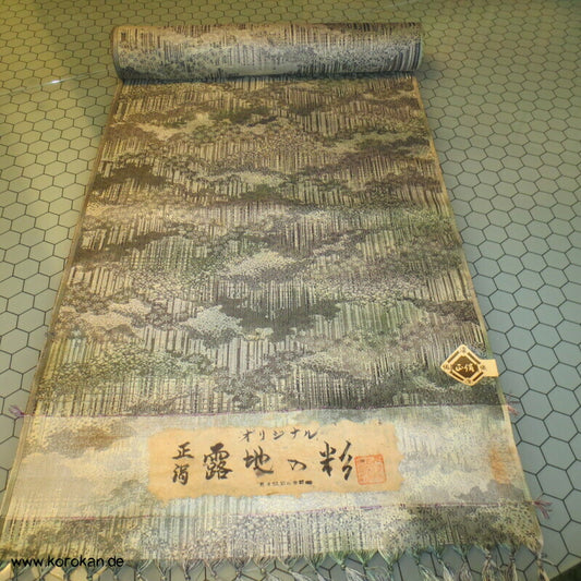 Stoffrolle Wolkenwald Jacquard graugrün Kimono Tanmono