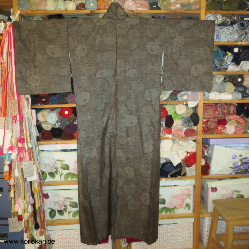 Kugel Chrysanthemen Kasuri Tsumugi Seiden Kimono