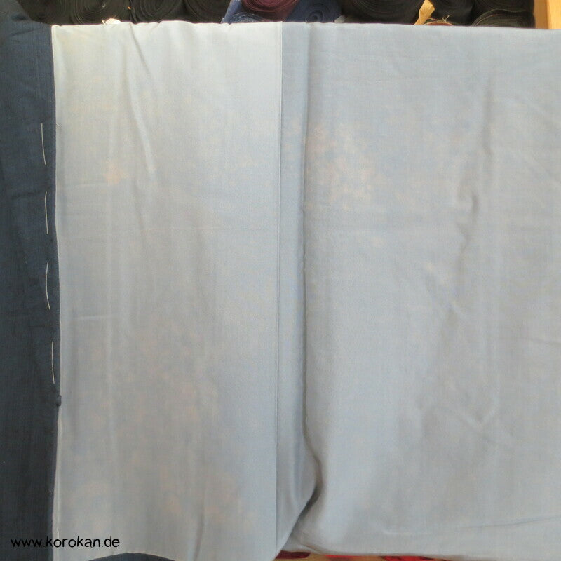 grob gewebtes Ensemble aus Kimono und Haori, blau meliert