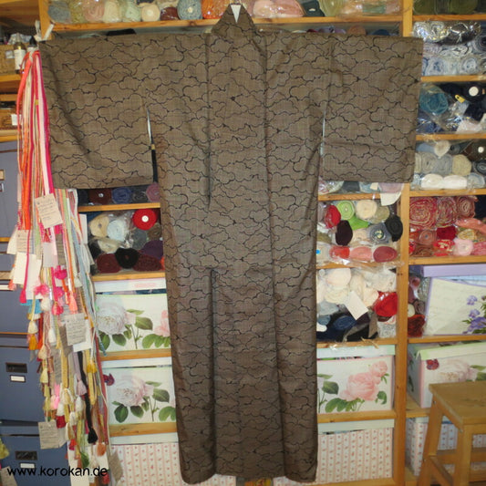 Wolken sand - schwarz Kasuri Tsumugi Seiden Kimono