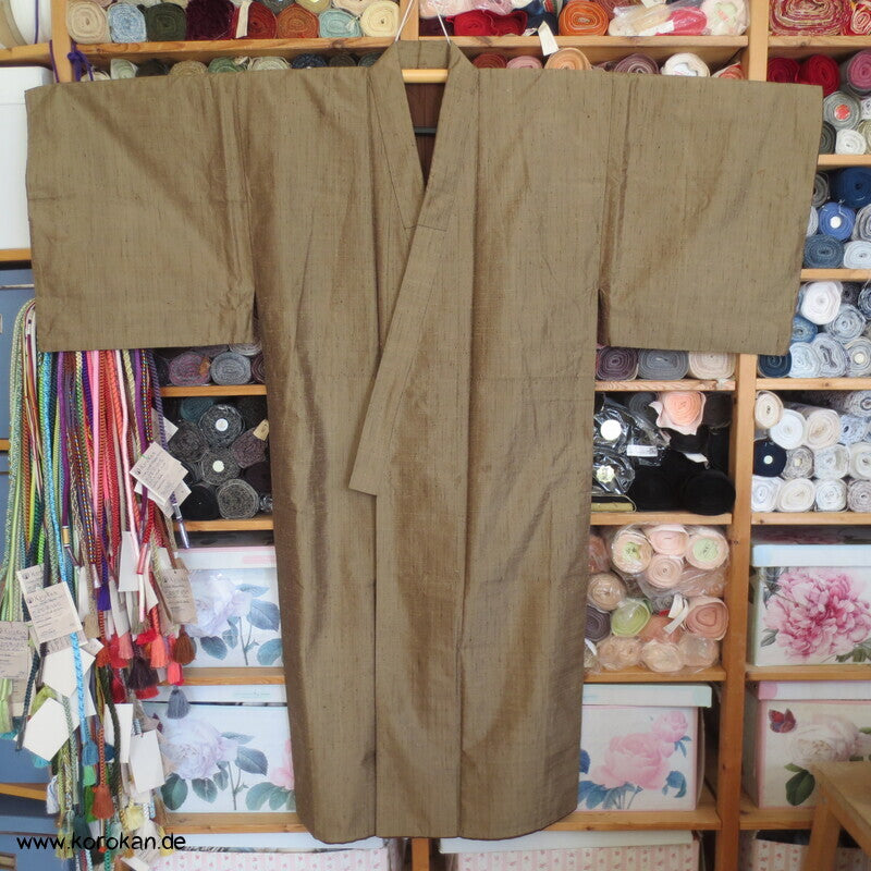 hellbraun - messing Herren Tsumugi Seiden Kimono