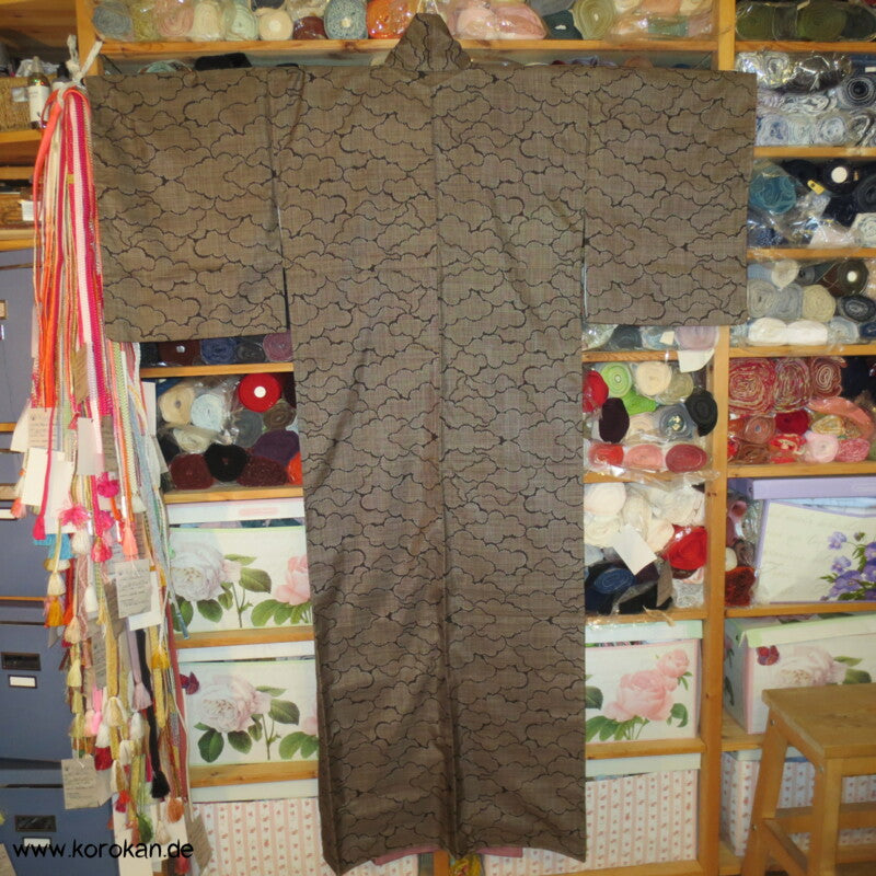 Wolken sand - schwarz Kasuri Tsumugi Seiden Kimono
