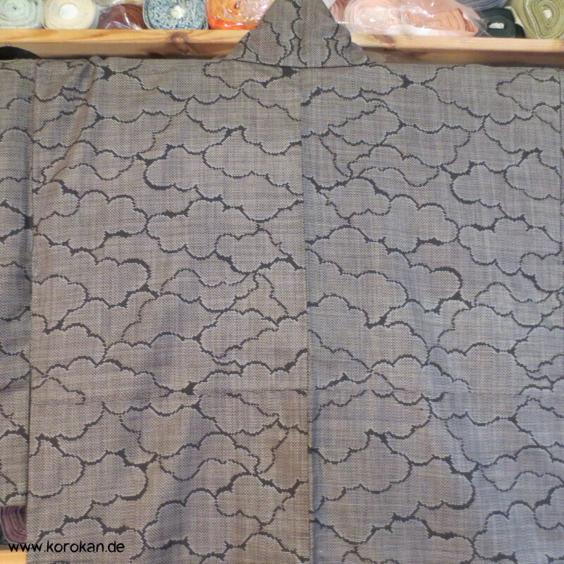 Wolken sand - schwarz Kasuri Tsumugi Seiden Kimono