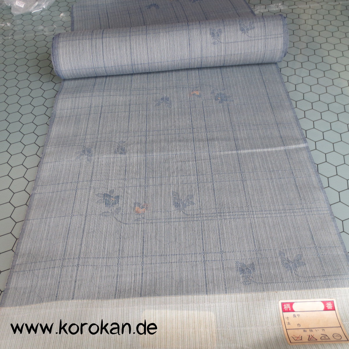 Blüten Überkaro Jacquard Decoupé Kimono Stoff, Seide Mischgewebe