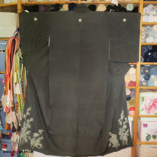 Bambus auf schiefergrauer Crepe Seide Iro Tomesode Kimono