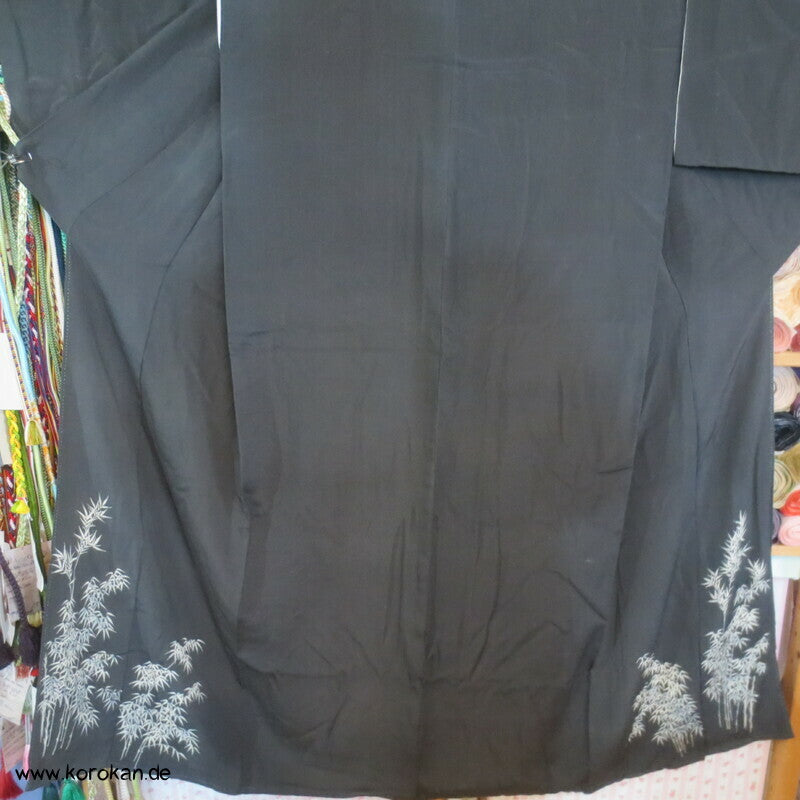 Bambus auf schiefergrauer Crepe Seide Iro Tomesode Kimono
