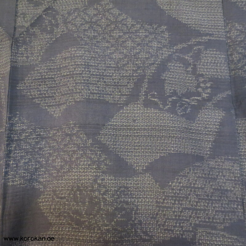 blaugraue Fächer Kasuri Tsumugi Seiden Kimono