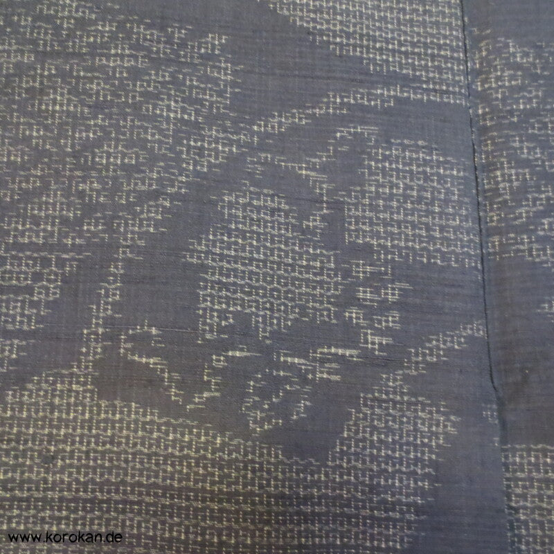 blaugraue Fächer Kasuri Tsumugi Seiden Kimono