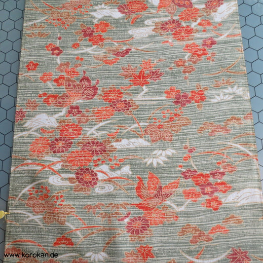 Gräser Blüten Schmetterlinge Polyester Kimono Krepp