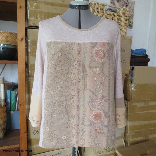 zart pastelliges Kombi A linien Tshirt aus Viscoselurexjersey mit Kimono Seidenrest,  Gr. L