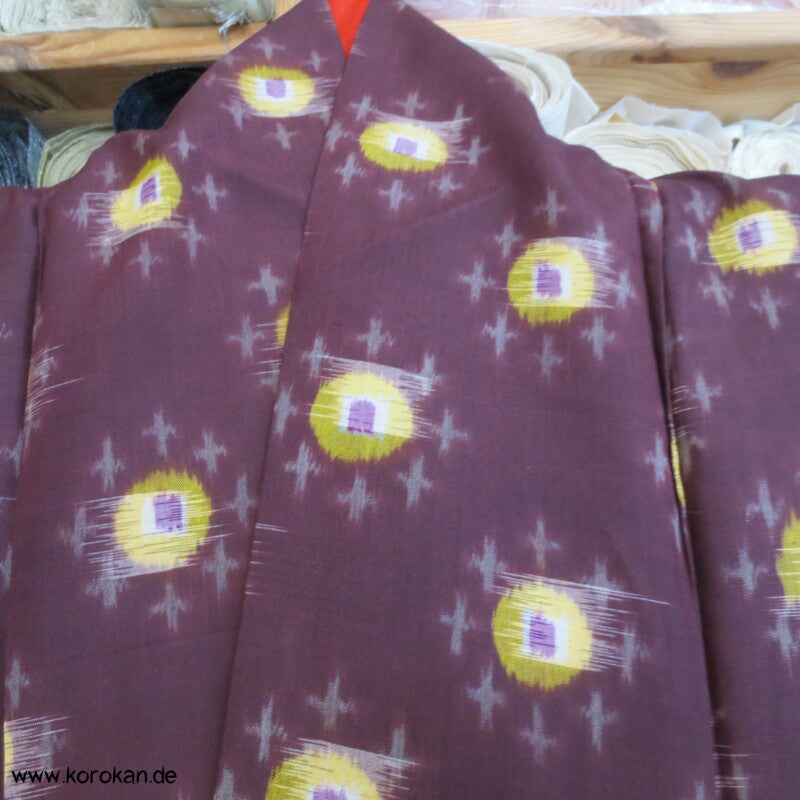 Japan Art Deco Avocado auf Aubergine Meisen Seiden Kimono