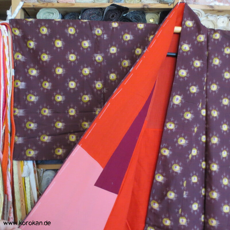 Japan Art Deco Avocado auf Aubergine Meisen Seiden Kimono