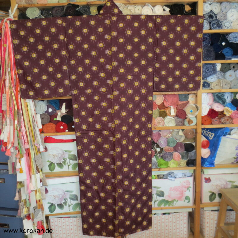 Japan Art Deco Avocado auf Aubergine Meisen Seiden Kimono