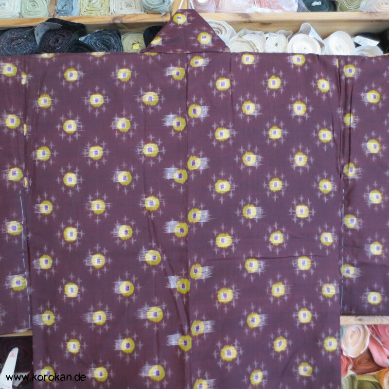 Japan Art Deco Avocado auf Aubergine Meisen Seiden Kimono