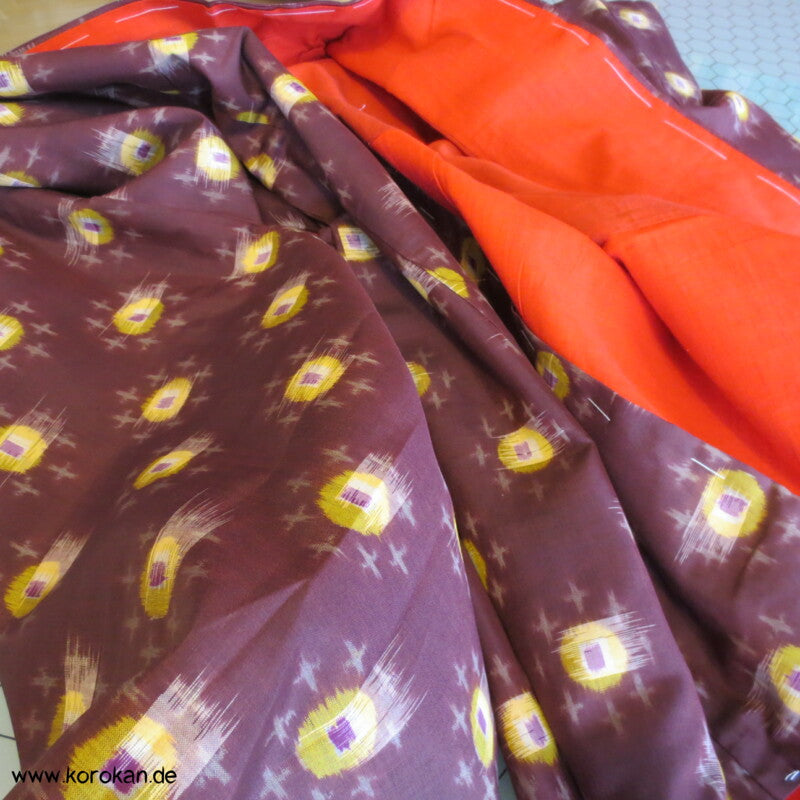 Japan Art Deco Avocado auf Aubergine Meisen Seiden Kimono