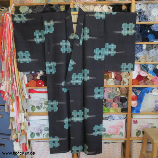 türkises Igeta Kasuri antiker Hitoe Meisen Seiden Kimono