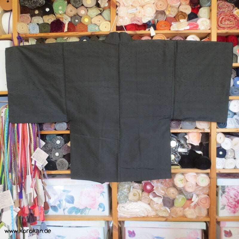 Spatz im Bambus gemaltes Futter, graue Tsumugi Seide Haori Kimono Jacke