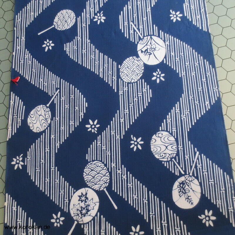 runde Fächer, Bambus Wellenstreifen japanischer Yukata Kimono Baumwoll Stoff
