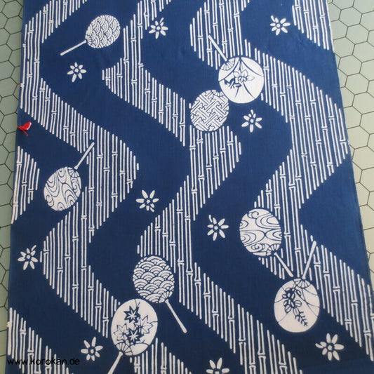 runde Fächer, Bambus Wellenstreifen japanischer Yukata Kimono Baumwoll Stoff