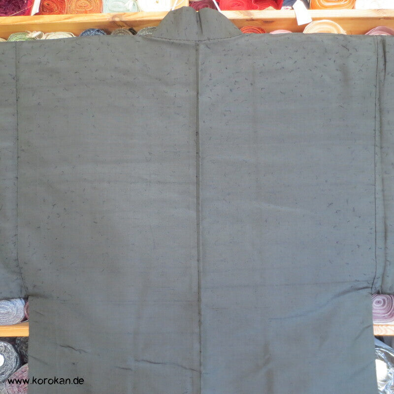 Spatz im Bambus gemaltes Futter, graue Tsumugi Seide Haori Kimono Jacke