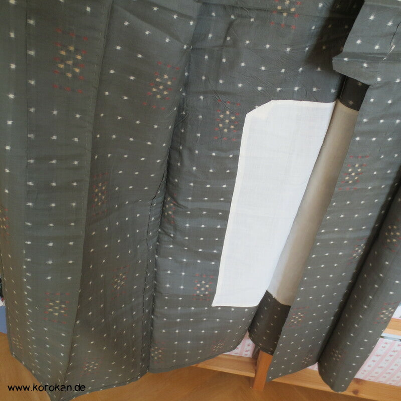 graugrün mit feinem Kasuri Karo Meisen Hitoe Kimono