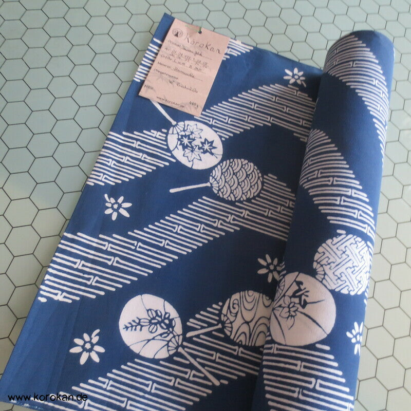 runde Fächer, Bambus Wellenstreifen japanischer Yukata Kimono Baumwoll Stoff