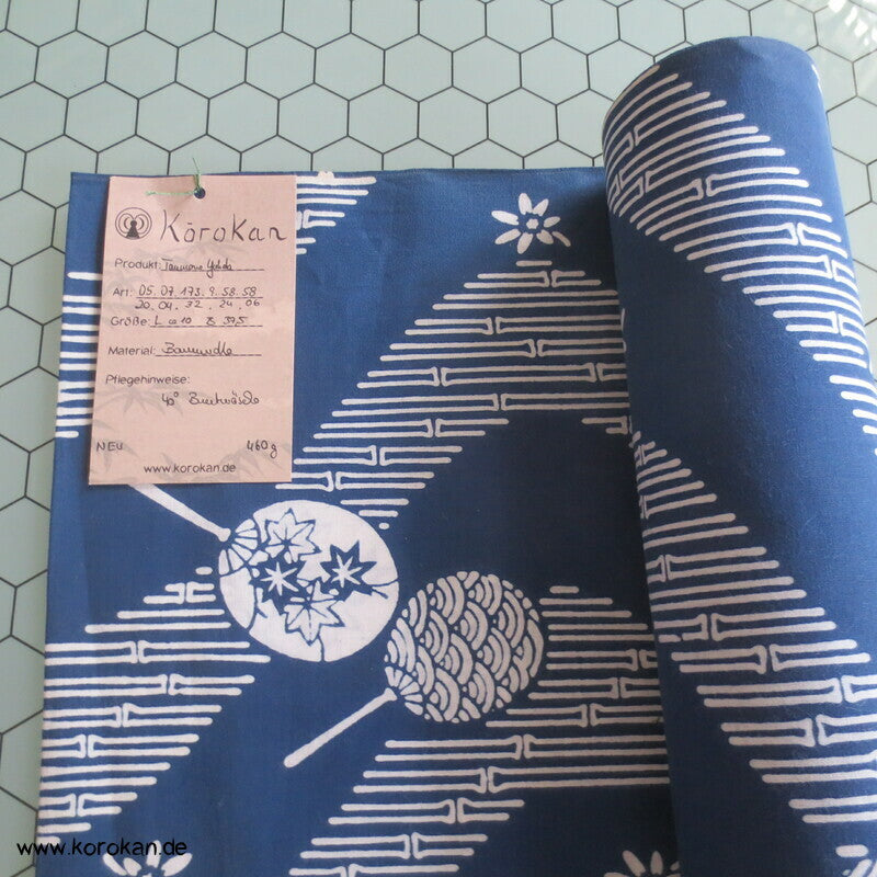runde Fächer, Bambus Wellenstreifen japanischer Yukata Kimono Baumwoll Stoff