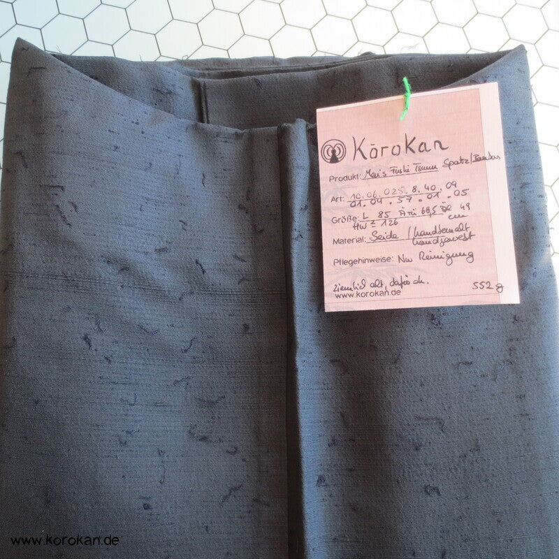 Spatz im Bambus gemaltes Futter, graue Tsumugi Seide Haori Kimono Jacke